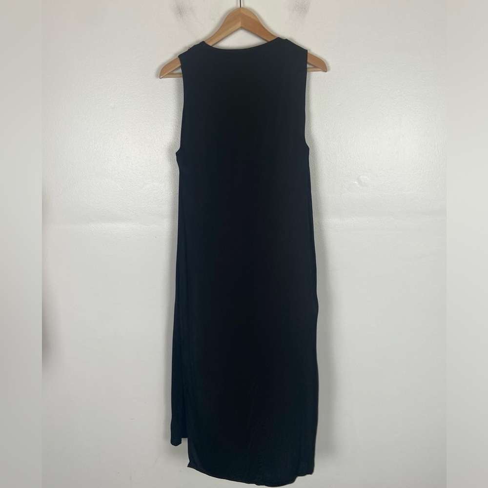 Zara Satin Studded Midi Dress Size M Oversized Black‎ Sleeveless Split Sides - Picture 4 of 10